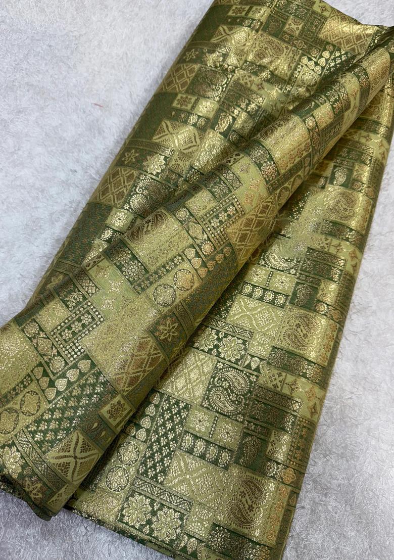 Green Embroidered Brocade Dress - Indya