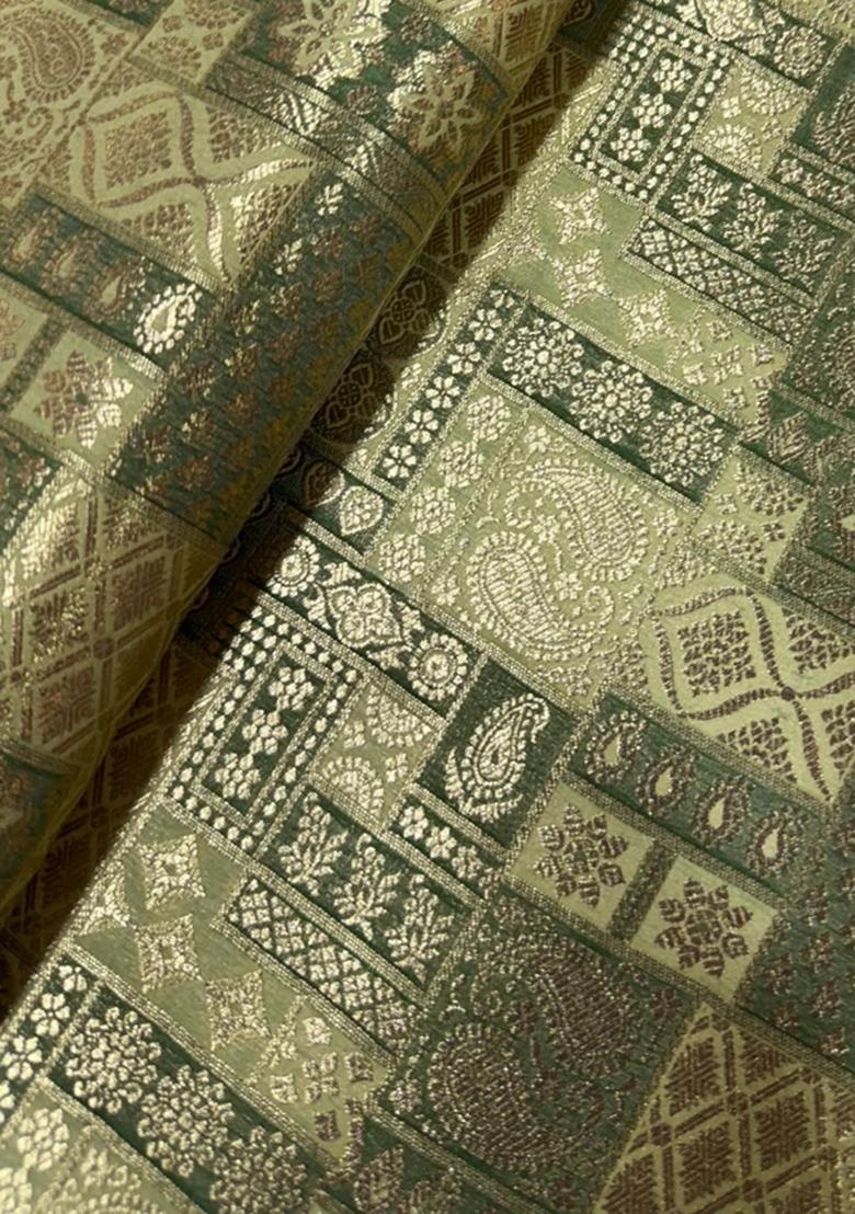 Green Embroidered Brocade Dress - Indya