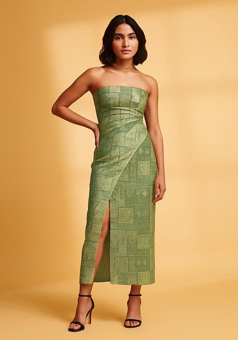 Green Embroidered Brocade Dress