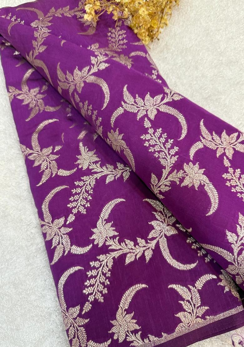 Purple Embroidered Brocade Dress - Indya