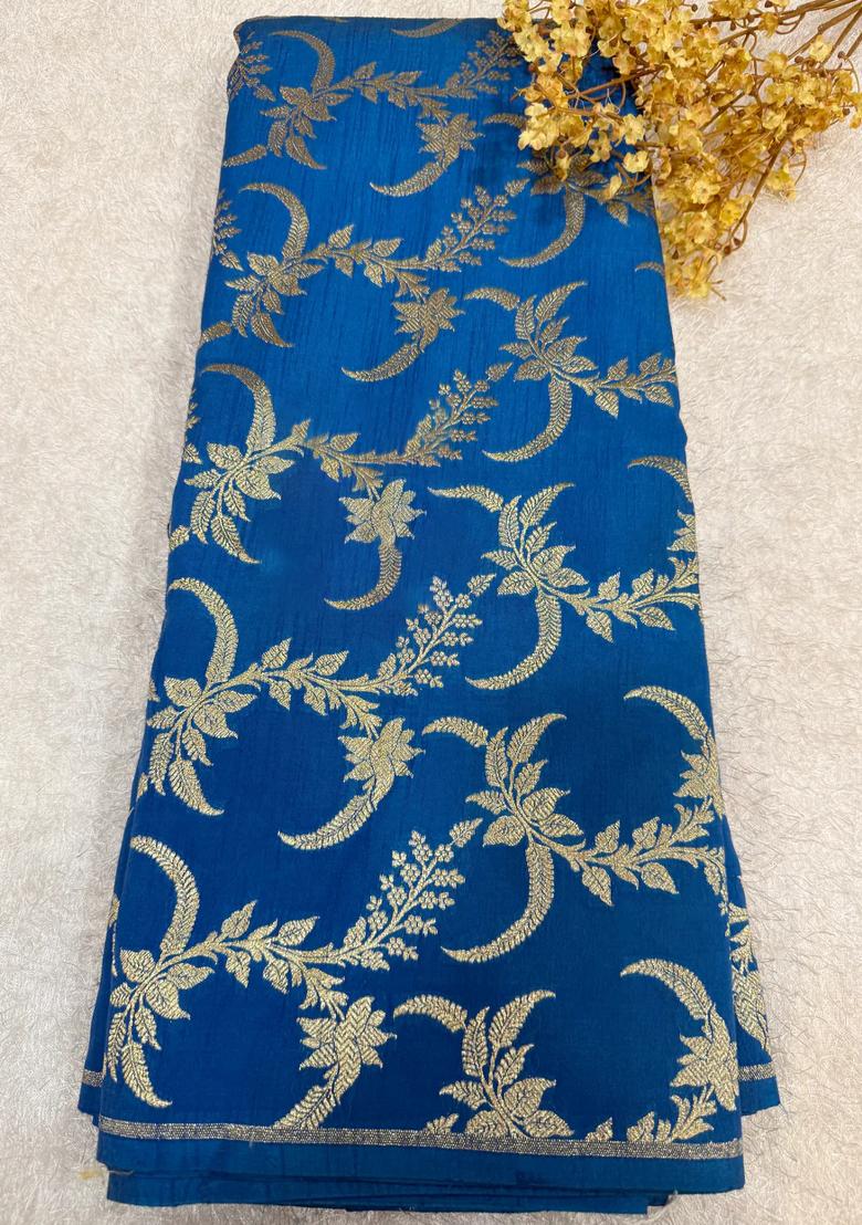 Blue Embroidered Brocade Dress