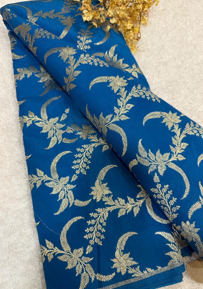 Blue Embroidered Brocade Dress