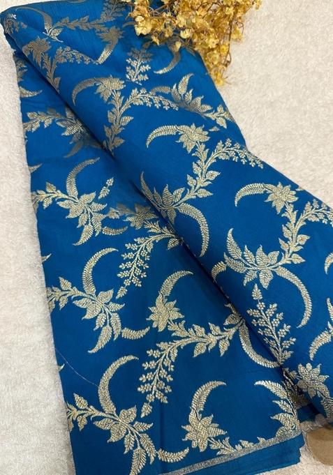 Blue Embroidered Brocade Dress