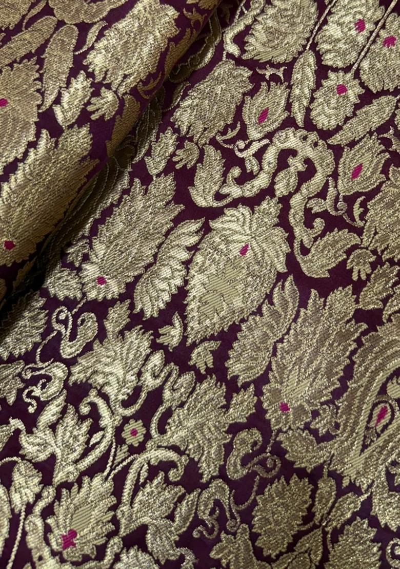 Burgandy Embroidered Brocade Dress - Indya