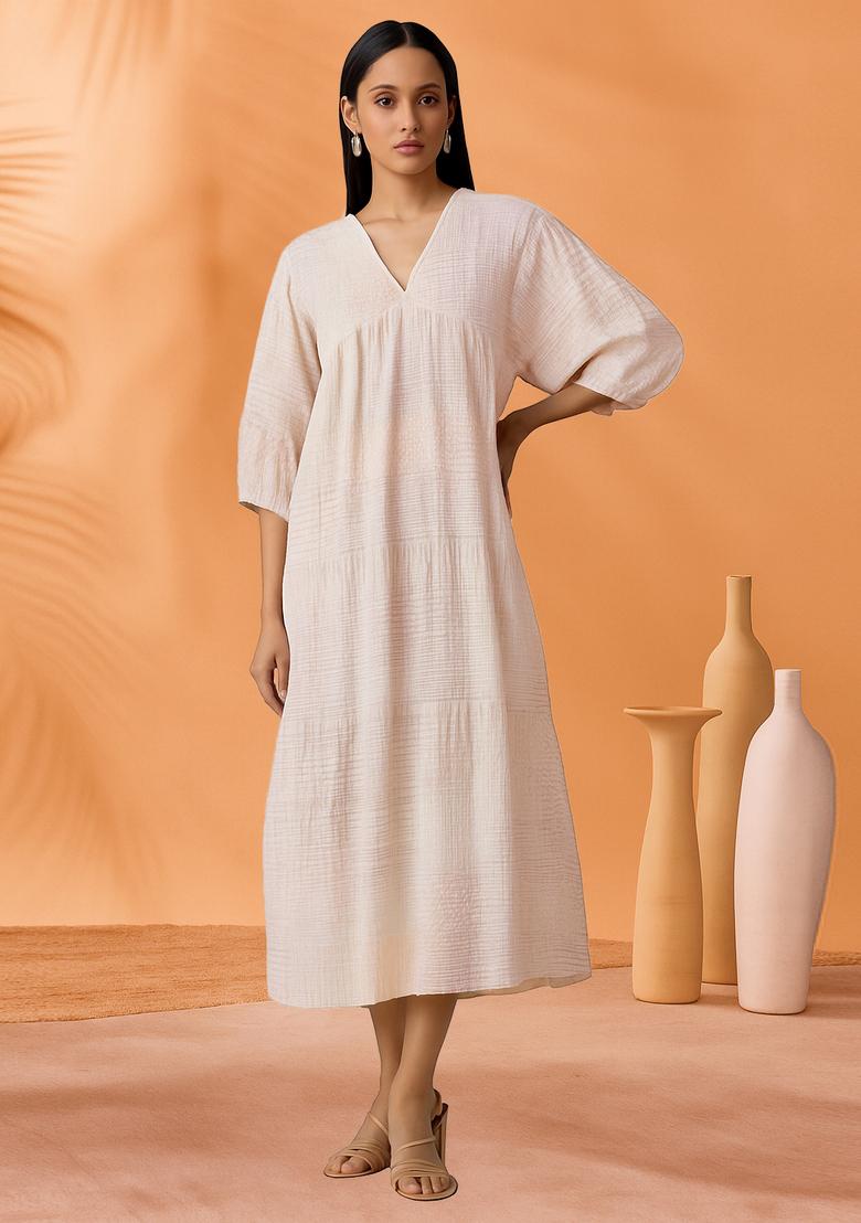 White Printed Chanderi Dress