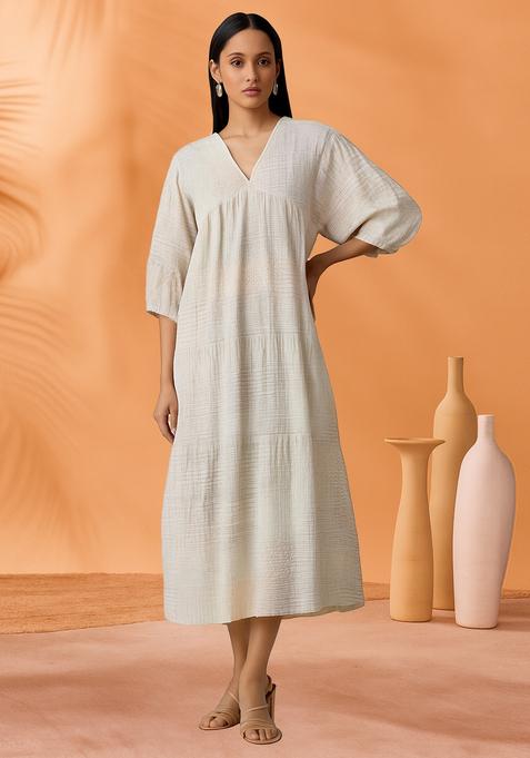 White Printed Chanderi Dress