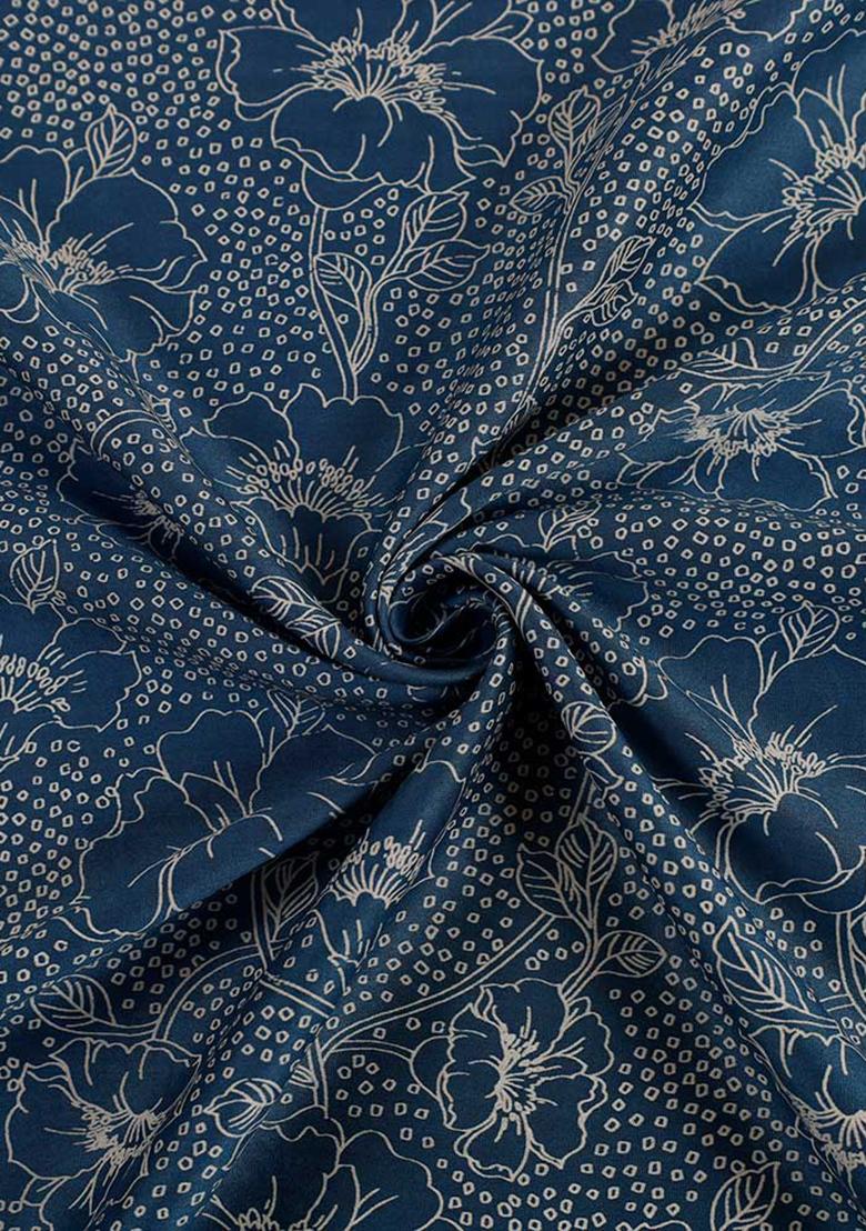 Blue Printed Chanderi Dress