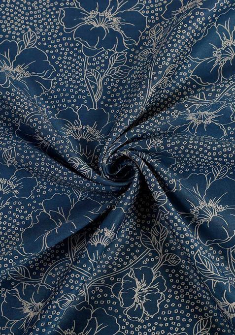 Blue Printed Chanderi Dress