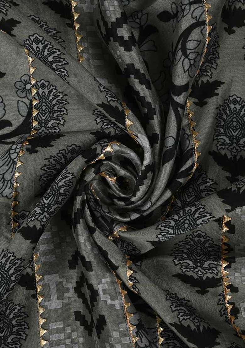 Grey Printed Chanderi Dress - Indya