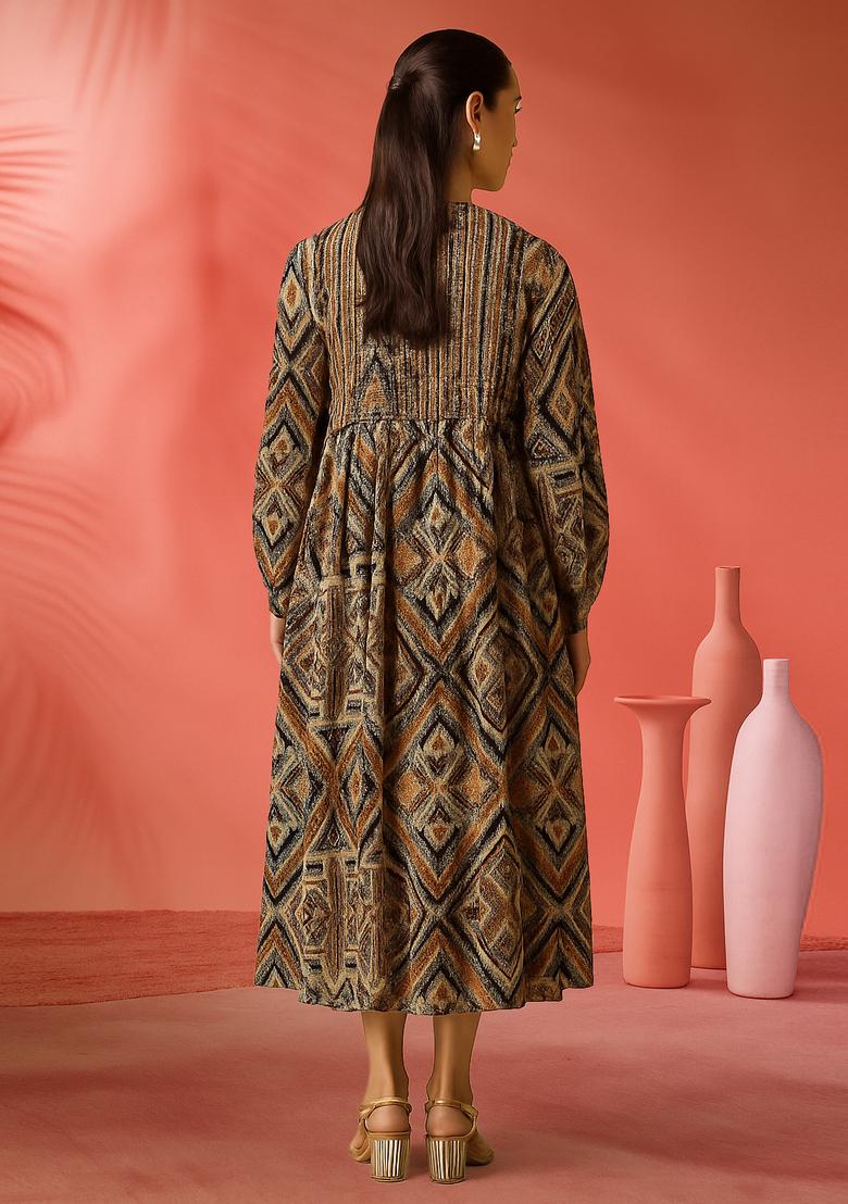 Multicolor Printed Poly Cotton Dress - Indya