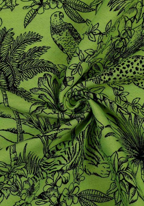 Green Printed Cotton Blend Dress