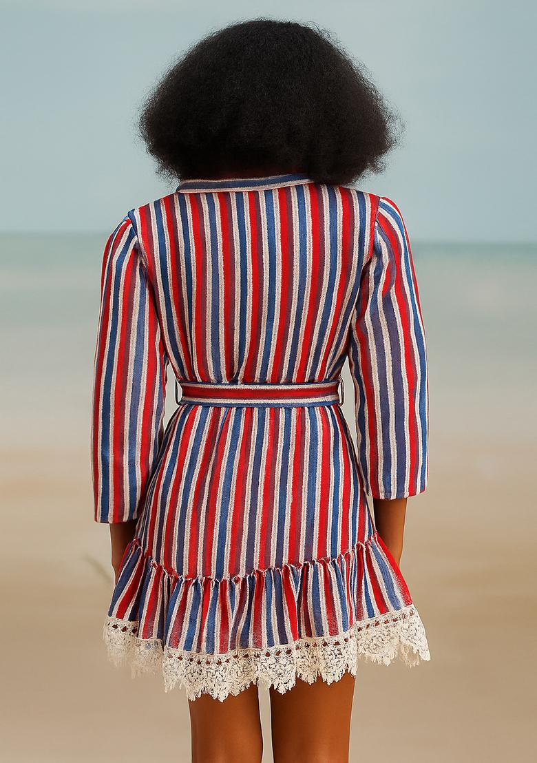Multicolor Striped Linen Dress - Indya