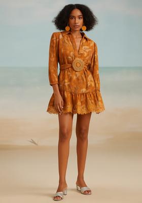 Orange Printed Linen Dress