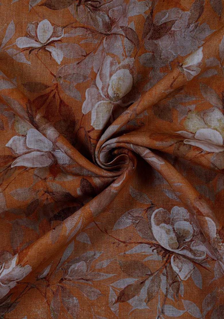 Orange Printed Linen Dress - Indya