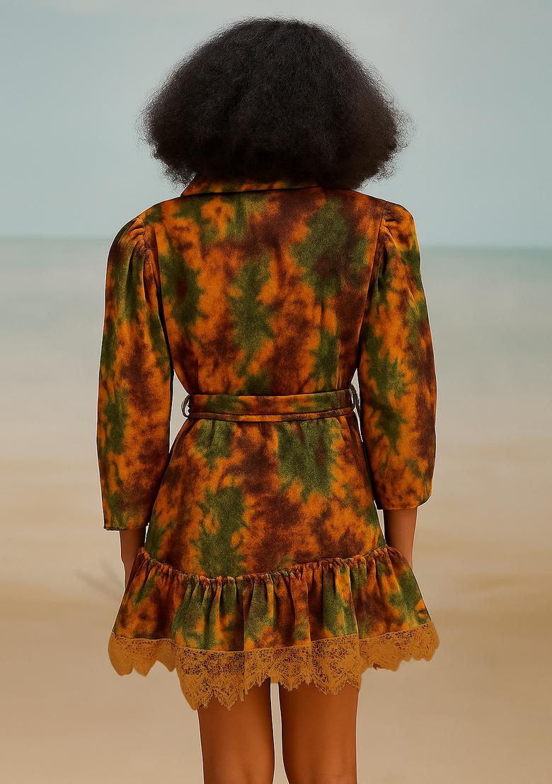 Yellow Printed Cotton Linen Dress - Indya