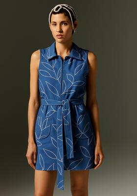 Blue Printed Linen Dress