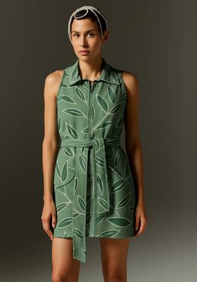 Sea Green Printed Linen Dress