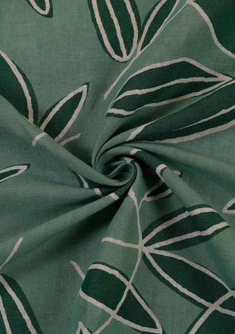 Sea Green Printed Linen Dress - Indya