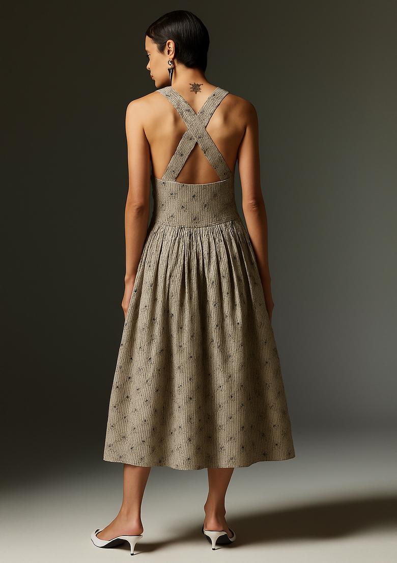 Grey Printed Linen Dress