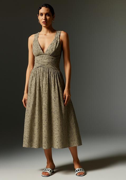 Grey Printed Linen Dress