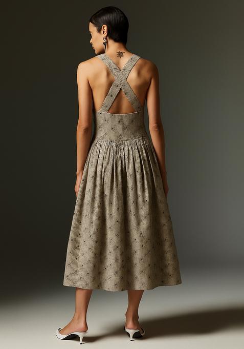 Grey Printed Linen Dress