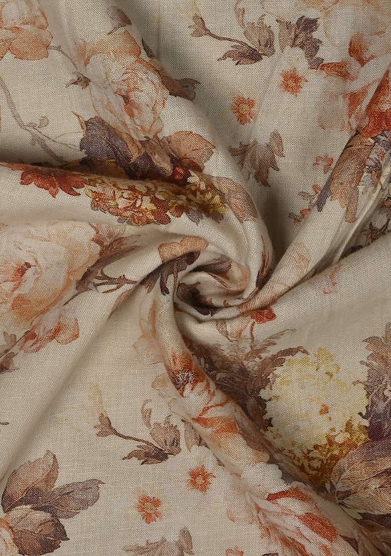 Beige Printed Linen Dress - Indya