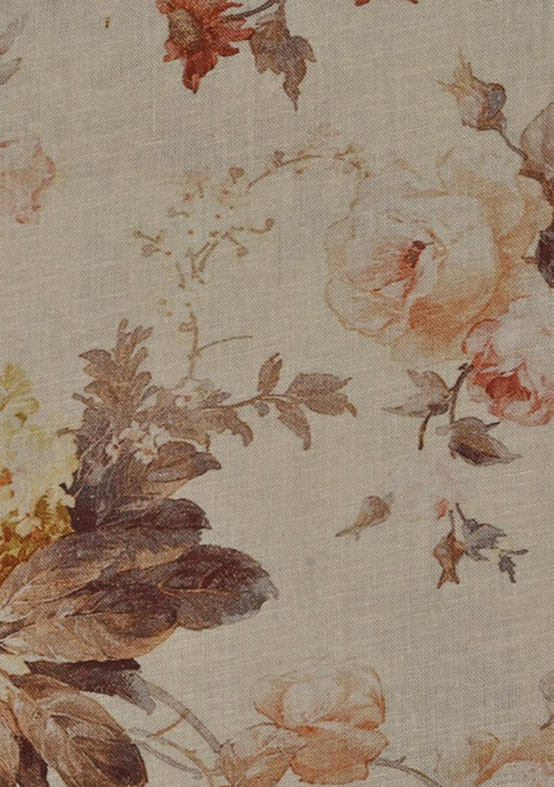 Beige Printed Linen Dress - Indya