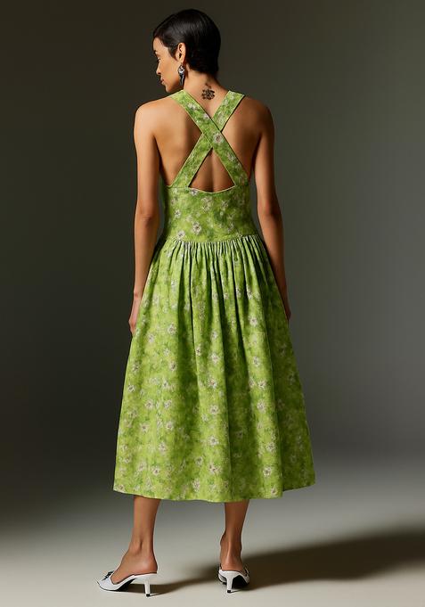 Light Green Printed Linen Dress