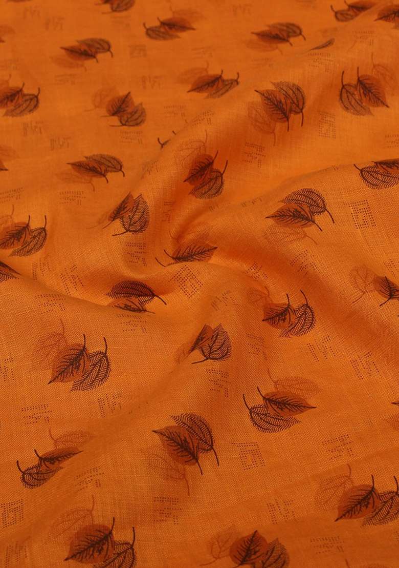Orange Printed Linen Dress - Indya