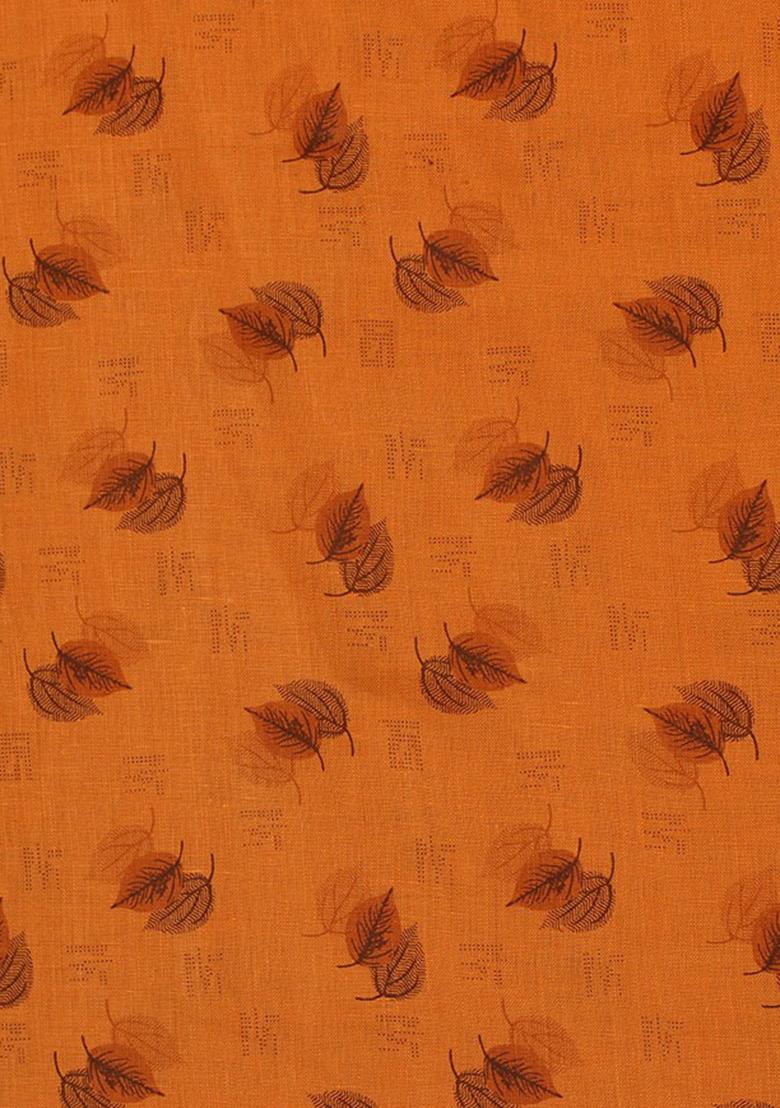 Orange Printed Linen Dress - Indya