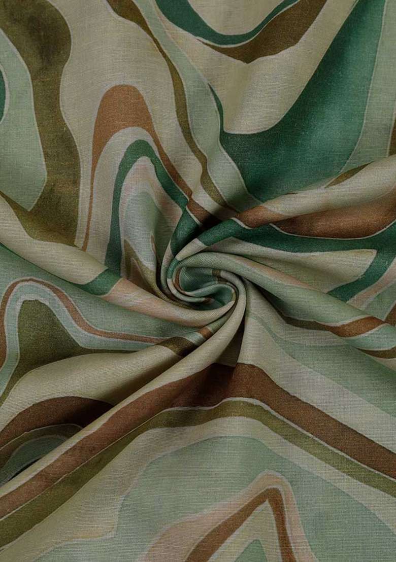 Green Printed Cotton Linen Dress for Diwali and Festive Wear - Indya