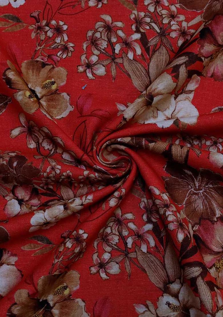 Red Printed Cotton Linen Dress