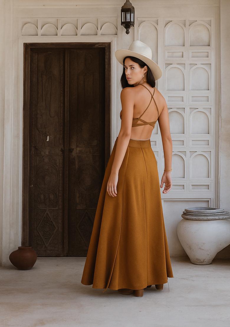 Brown Solid Cotton Dress - Indya