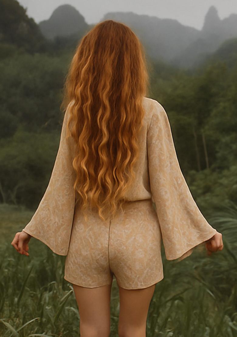 Beige Printed Cotton Dress - Indya