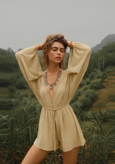 Beige Printed Cotton Dress