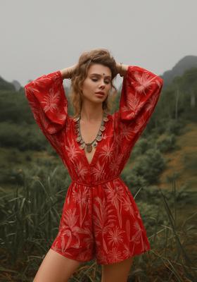 Rust Printed Cotton Dress