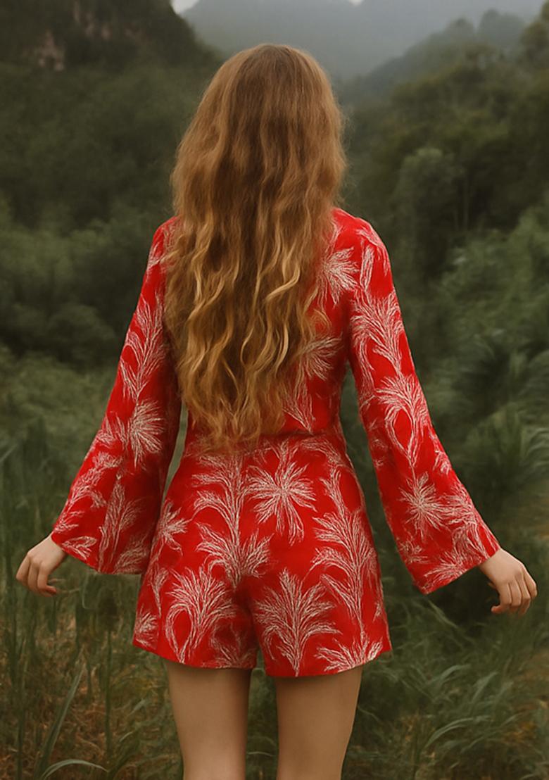 Rust Printed Cotton Dress - Indya