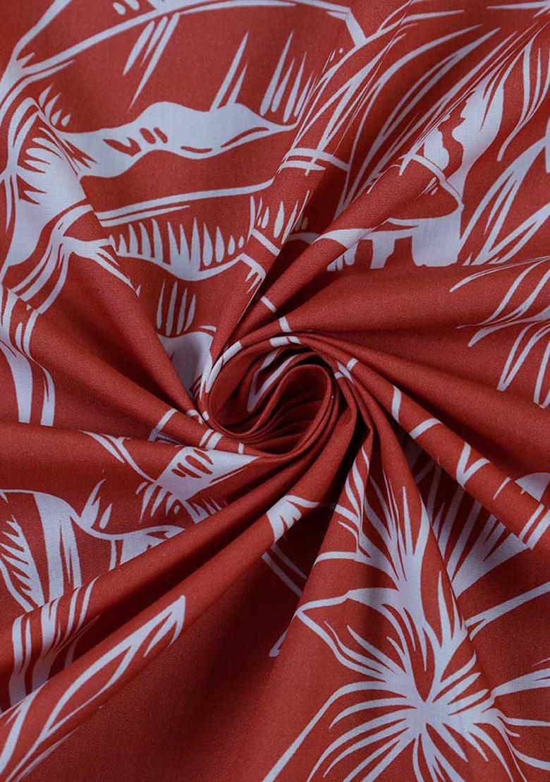 Rust Printed Cotton Dress - Indya