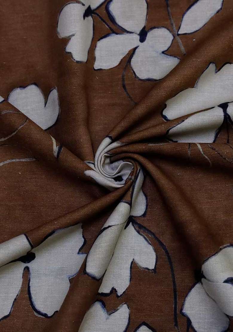 Brown Printed Cotton Linen Dress - Indya