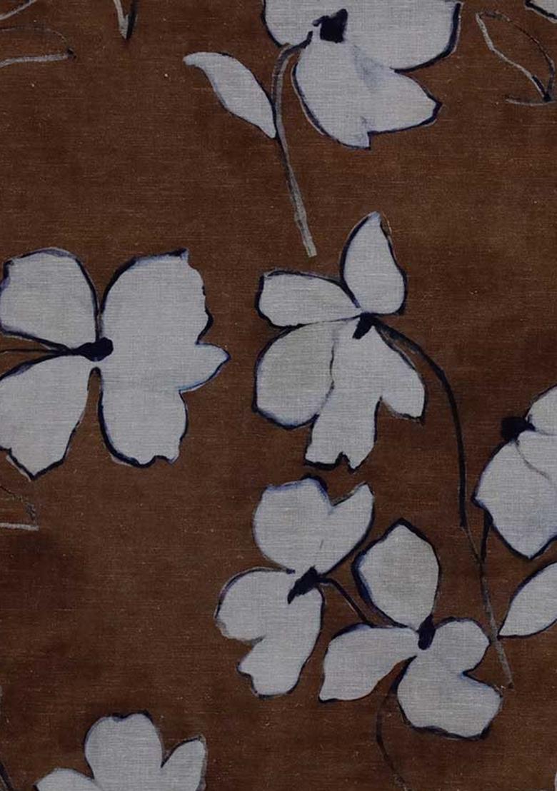 Brown Printed Cotton Linen Dress - Indya