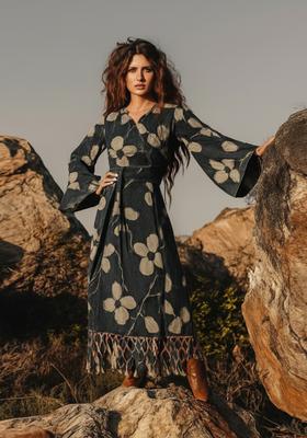 Blue Printed Cotton Linen Dress