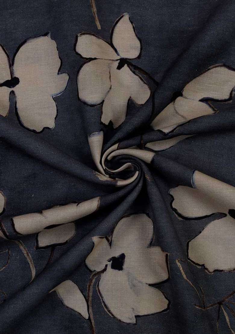 Blue Printed Cotton Linen Dress - Indya