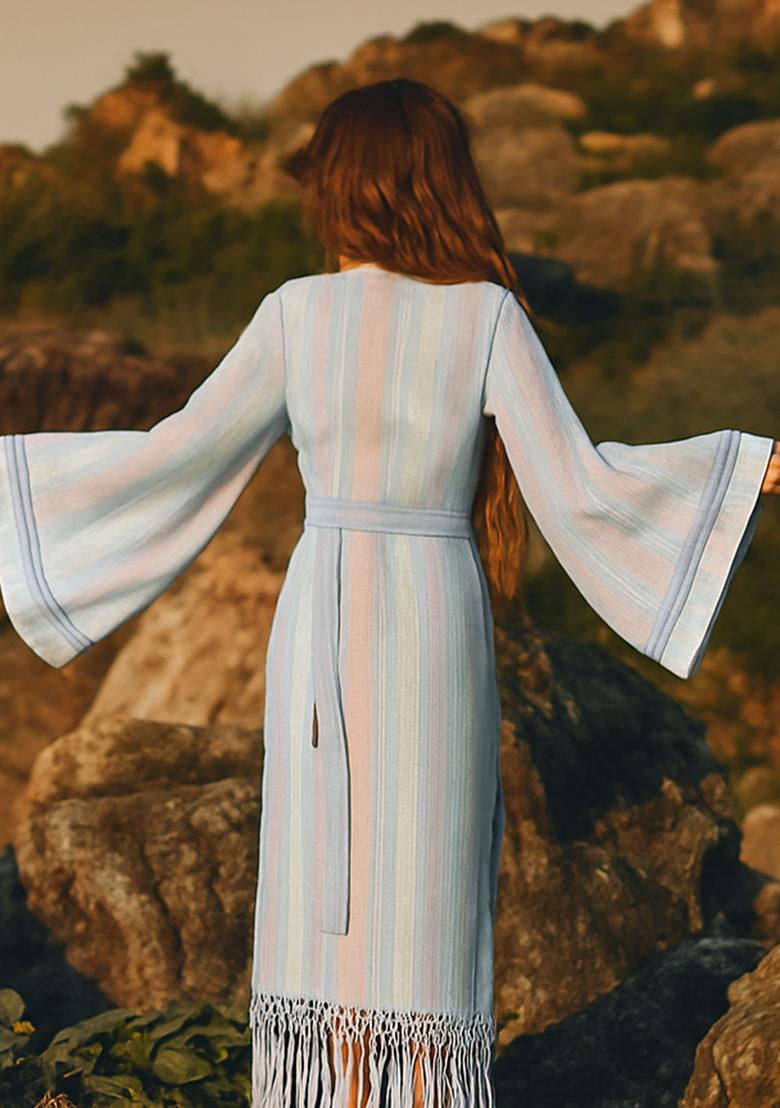 Blue Printed Viscose Linen Dress - Indya