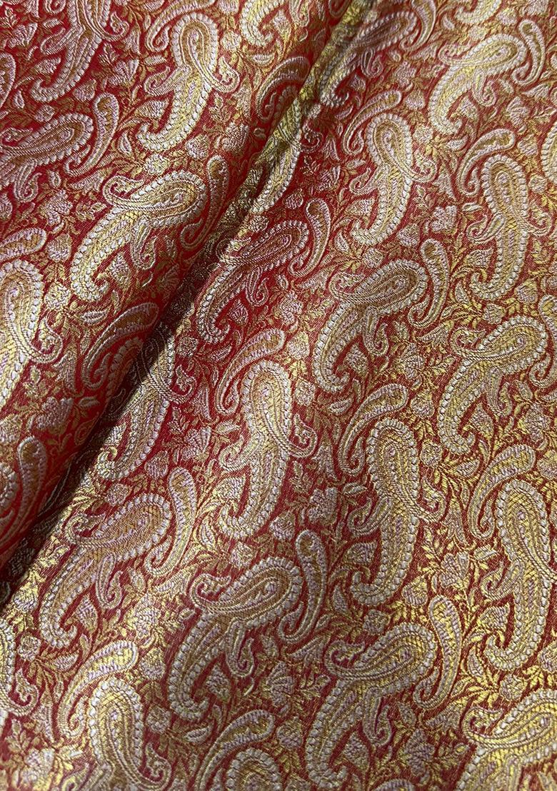 Rust Embroidered Brocade Dress - Indya