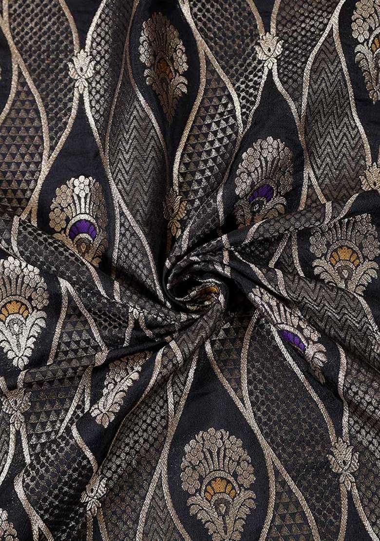 Black Embroidered Brocade Dress - Indya