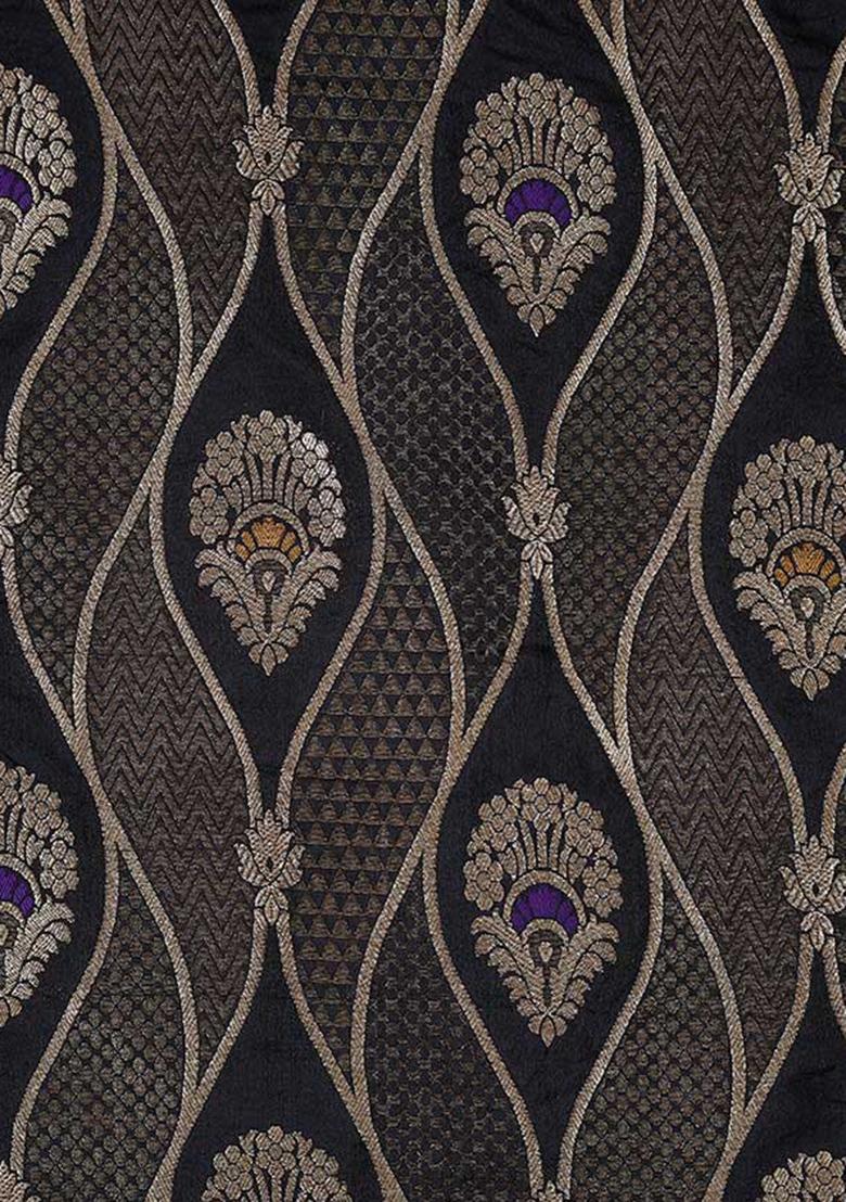 Black Embroidered Brocade Dress - Indya