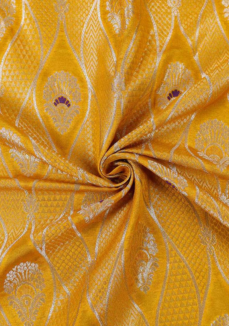 Yellow Embroidered Brocade Dress - Indya