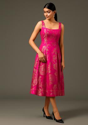 Pink Embroidered Brocade Dress