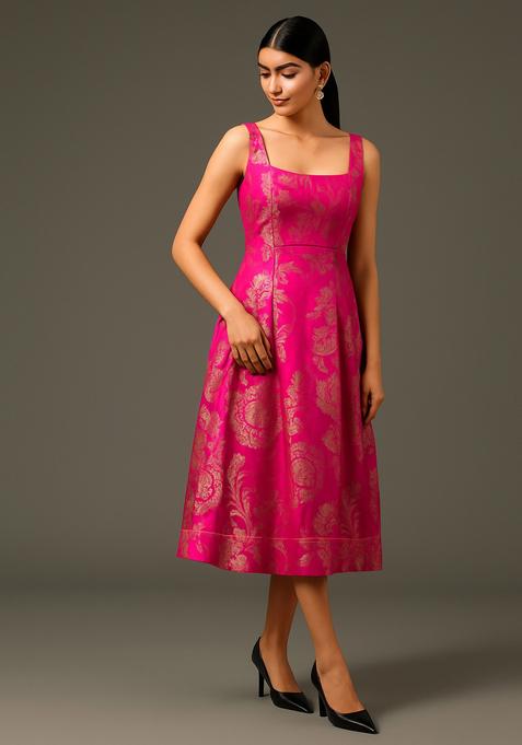Pink Embroidered Brocade Dress