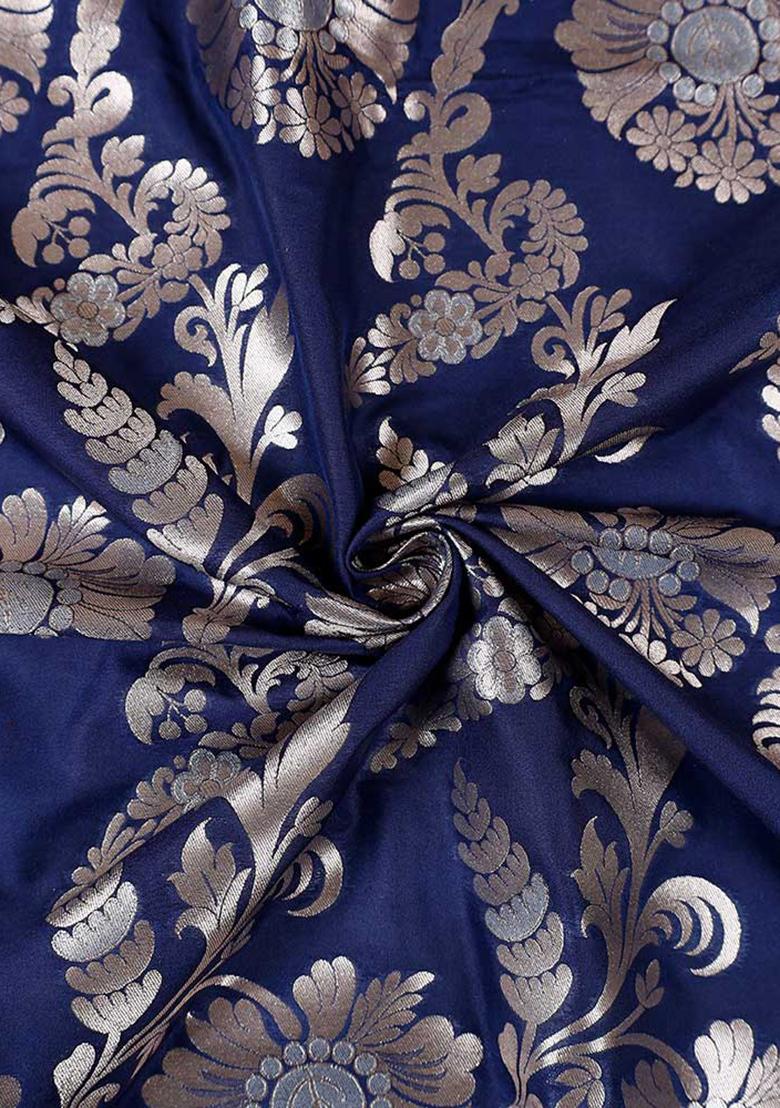 Navy Blue Embroidered Cotton Denim Dress - Indya